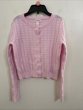 Cat & Jack Light Pink Pointelle Button Cardigan Girls Medium 8 Youth